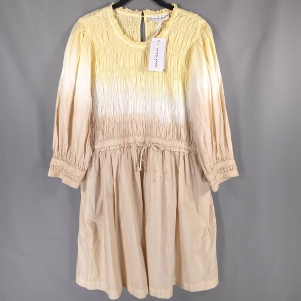 NWT APIECE APART ALDEA Smocked ORGANIC COTTON Ombre Dip Dye‎ Mini Dress MEDIUM